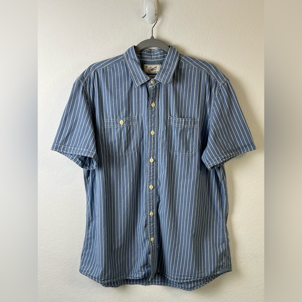 Grayers Clothiers Classic Blue White Striped Short Sleeve Cotton Button Down